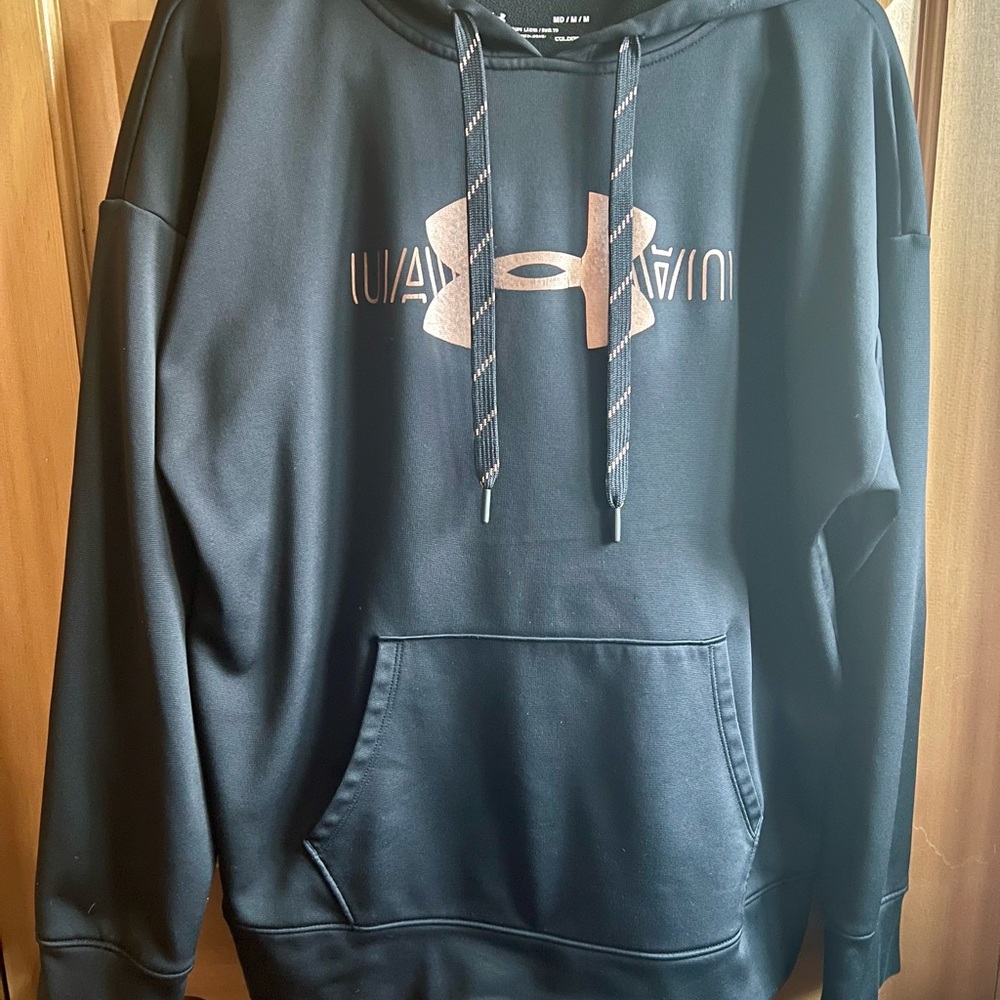 Under Armour Black Hoodie with Rose Gold Logo - loose medium also fits large